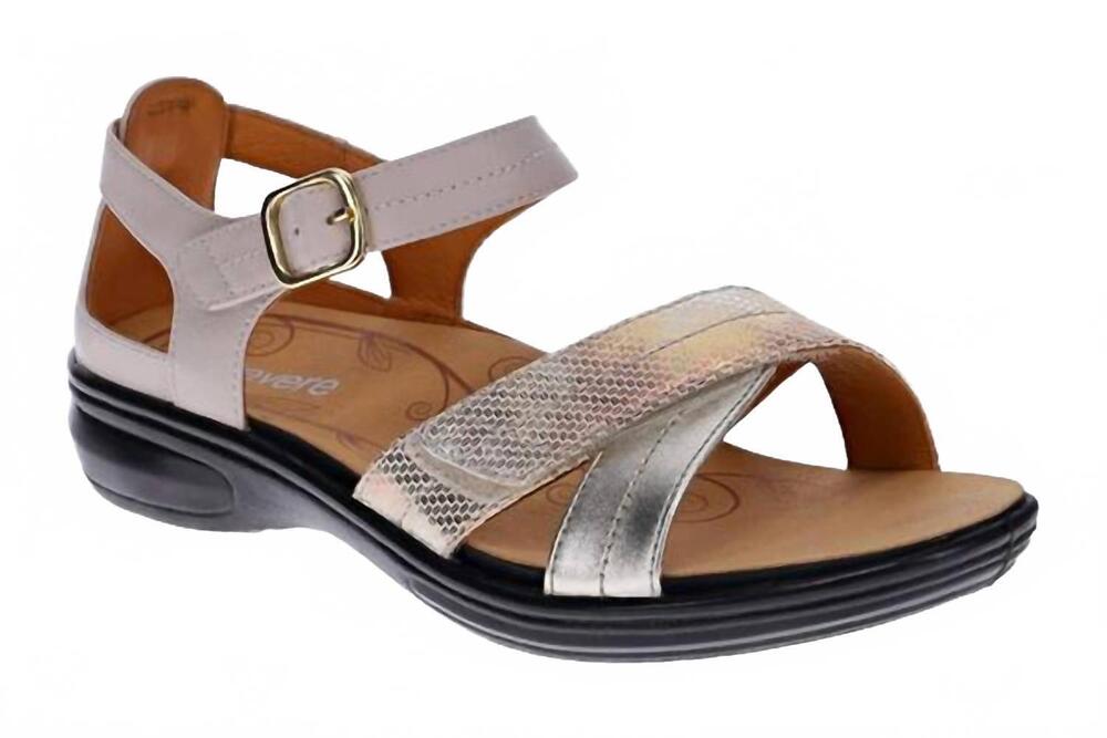 NEW REVERE women's lucea strappy sandal - medium in mixed metallic